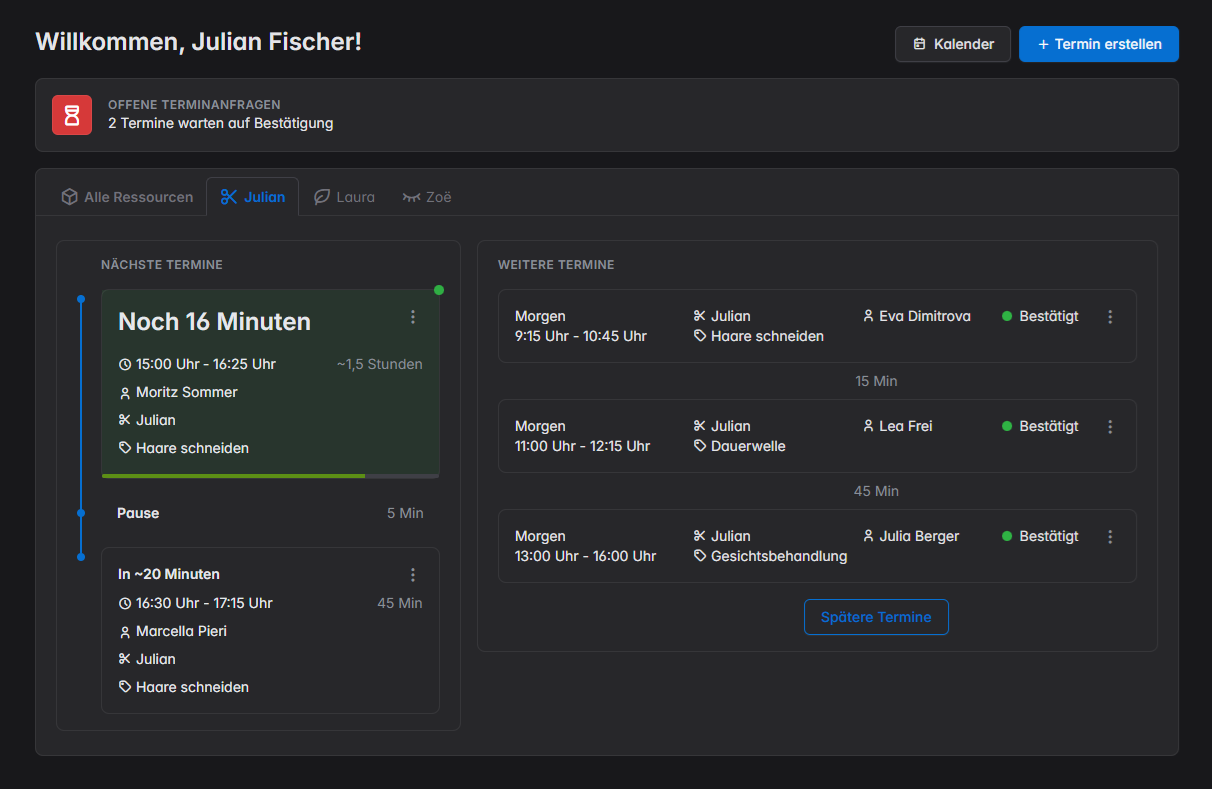 Online Terminplaner Dashboard