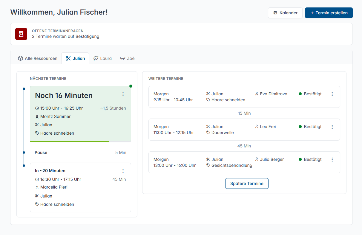 Online Terminplaner Dashboard